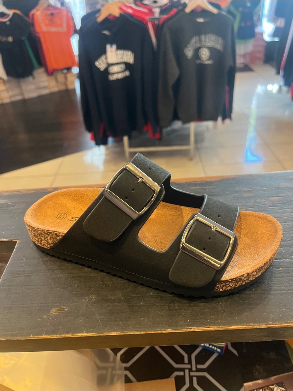 Adult Black Double-Buckle Slide Sandals new